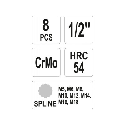 YATO Súprava nástrčných kľúčov 1/2" Spline - 8ks