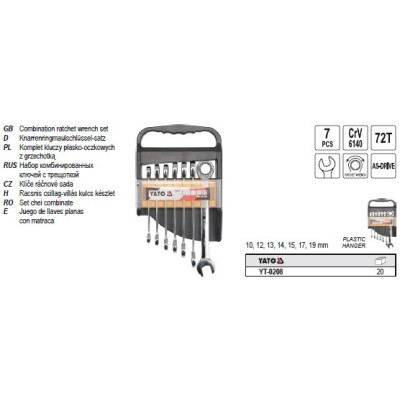 YATO Sada račňových očkoplochých kľúčov 7ks 10-19 mm