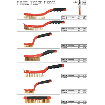 YATO Drôtená kefa ručná 260 mm mosadz-4 rady