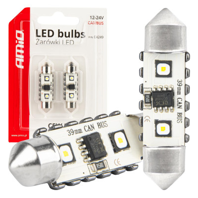 LED žiarovky CANBUS 12SMD Festoon C5W 3838 39mm White 12/24V AMIO-04249