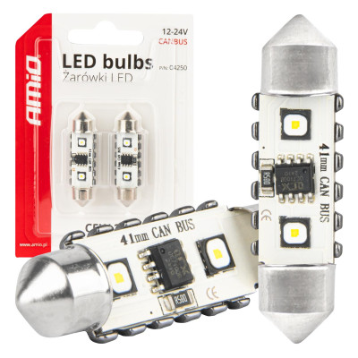 LED žiarovky CANBUS 12SMD Festoon C5W 3838 41mm White 12/24V AMiO-04250