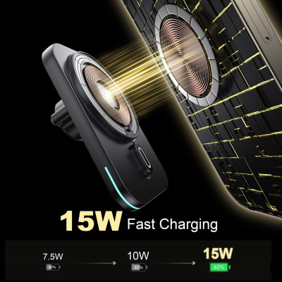 Rýchla magnetická bezdrôtová nabíjačka do auta na palubnú dosku Qi2 15W