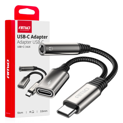 Adaptér USB-C rozdeľovací na USB-C + Mini-Jack 3,5 mm 10 cm AMiO-04295