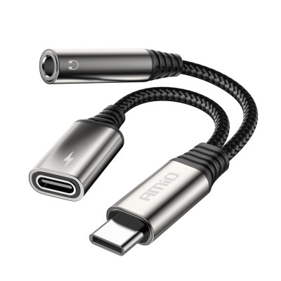 Adaptér USB-C rozdeľovací na USB-C + Mini-Jack 3,5 mm 10 cm AMiO-04295