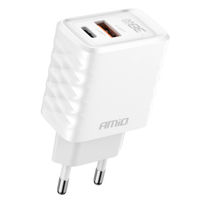 Sieťová nabíjačka Quick Charger GaN 38W USB-A + USB-C AMiO-04287