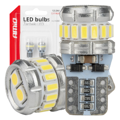 LED žiarovky CANBUS T10 W5W 16SMD 2SMD 3014 3030 Biela 12V 24V AMiO-04260