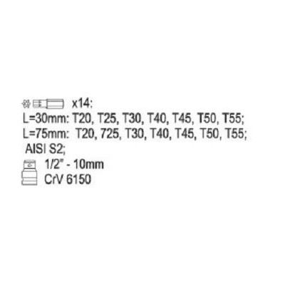 YATO Sada bitov 15 ks TORX s otvorom box