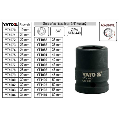 YATO Nadstavec 3/4" rázový šesťhranný 19-41 mm CrMo