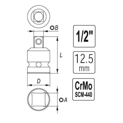 YATO Nadstavec adaptér 1/2" - 3/4" rázový CrMo