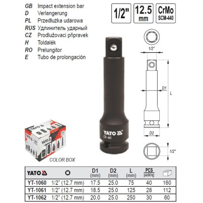 YATO Nadstavec na račňu predlžovací 1/2" X 75-250 mm