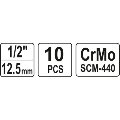 YATO Sada nadstavcov 1/2" rázových šesťhranných 10 ks 10-22 mm CrMo