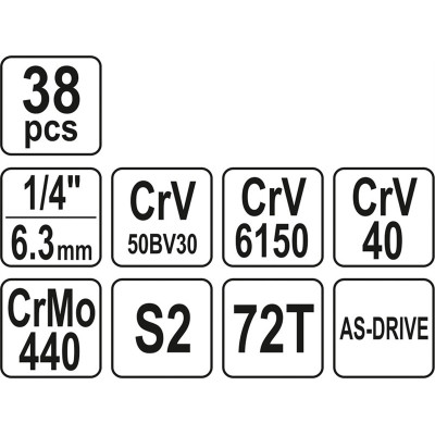 YATO Gola sada 1/4" 38 ks XS