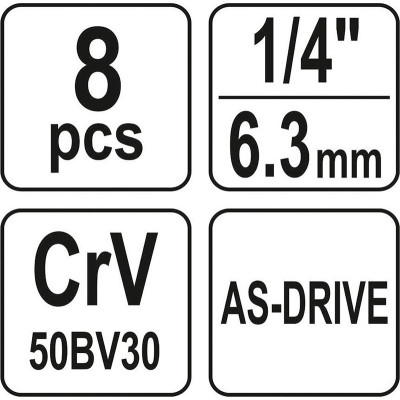 YATO Sada nadstavcov 1/4" šesťhranné 8ks 5,5-13 mm