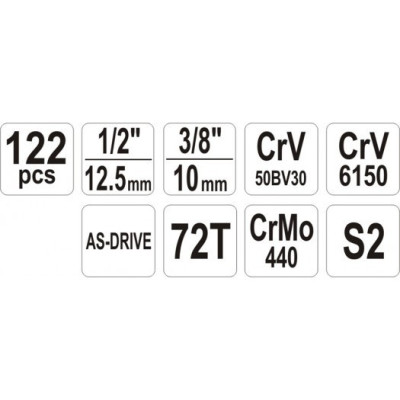 YATO Gola sada 1/2", 1/4" + príslušenstvo 122 ks